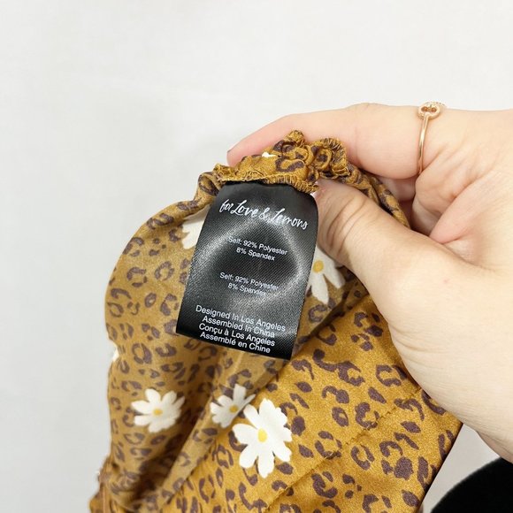 For Love & Lemons Tawney Midi Skirt Brown Leopard Floral Satin Ruched - Size XS - Picture 6 of 9